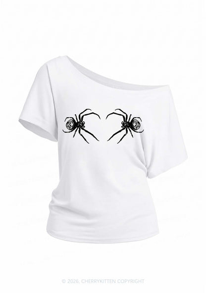 Skull Spider Y2K Off Shoulder Tee Cherrykitten