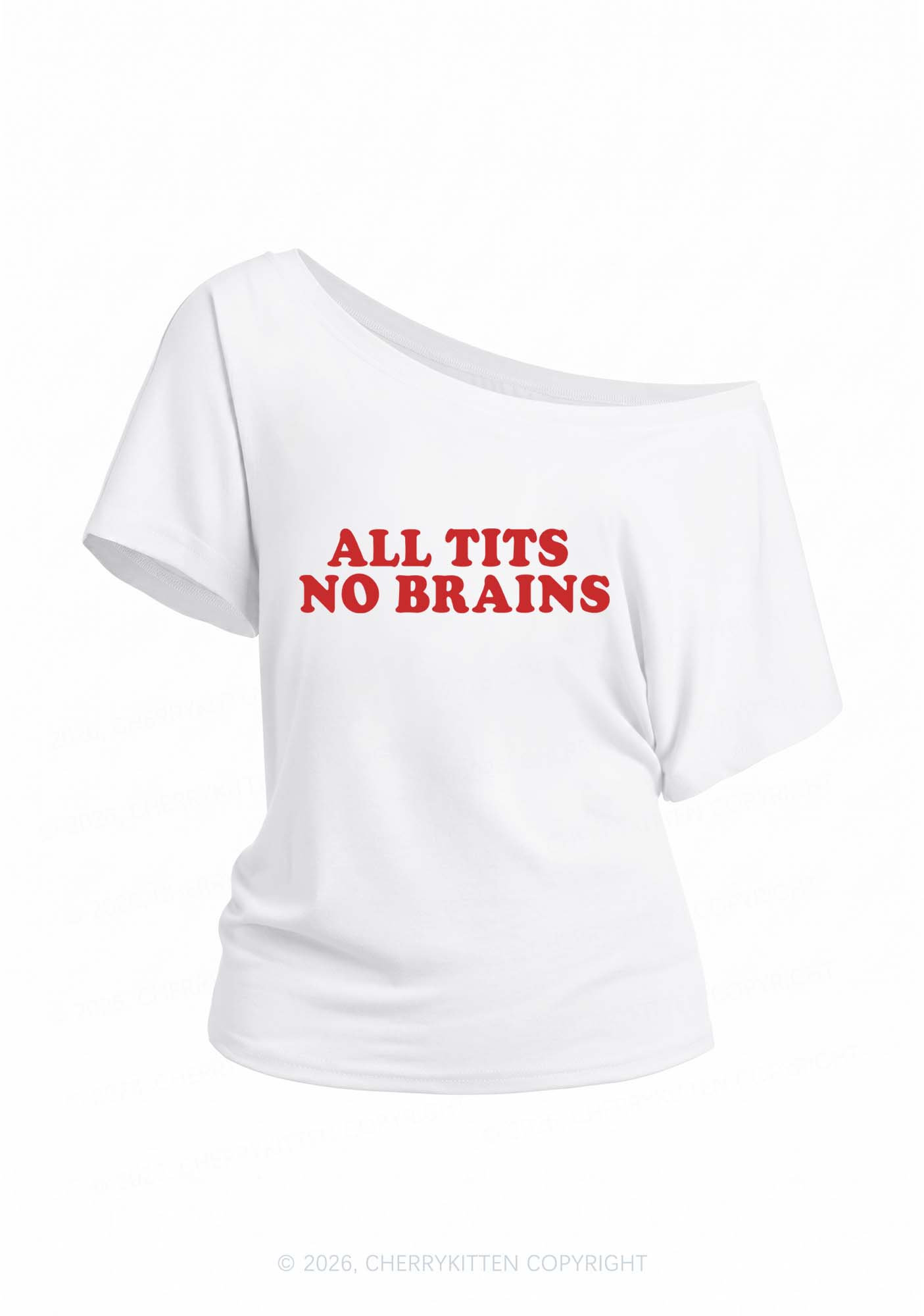 All Txts No Brains Y2K Off Shoulder Tee Cherrykitten
