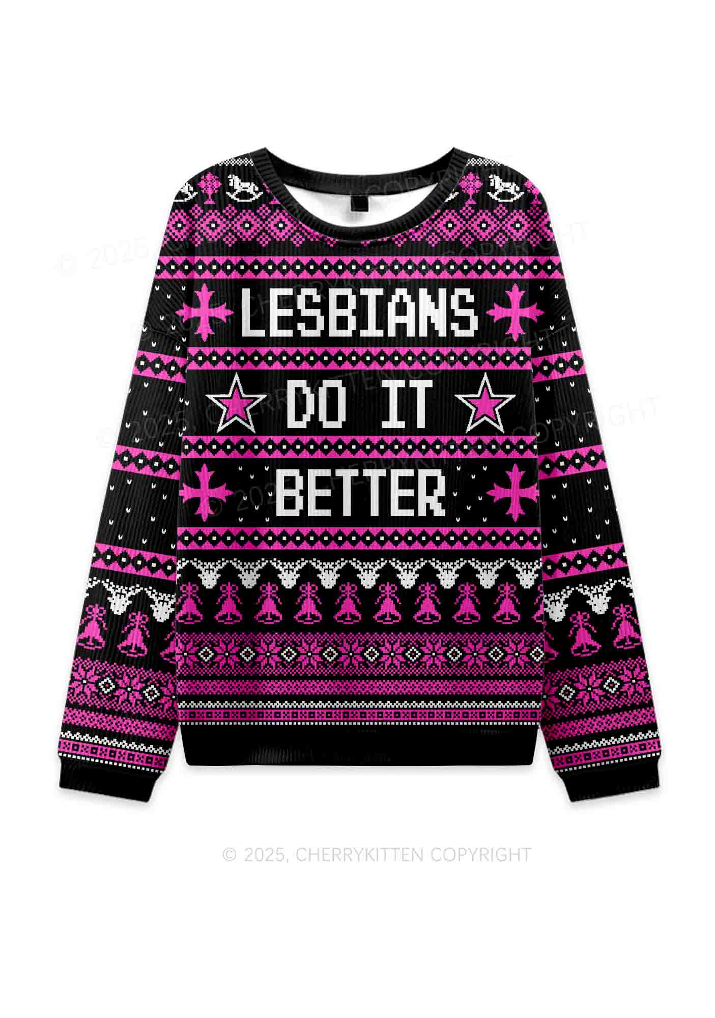 Lesbians Do It Better Pride Y2K Knit Sweatshirt Cherrykitten