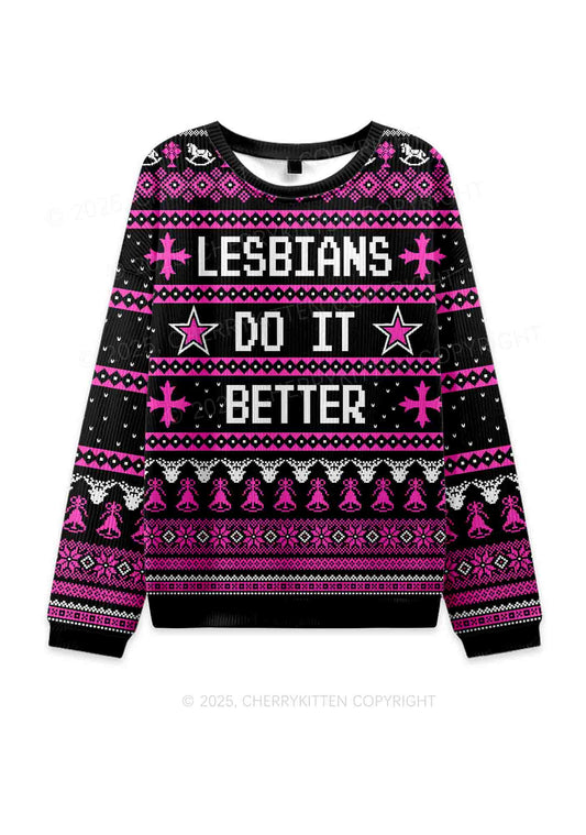 Lesbians Do It Better Pride Y2K Knit Sweatshirt Cherrykitten