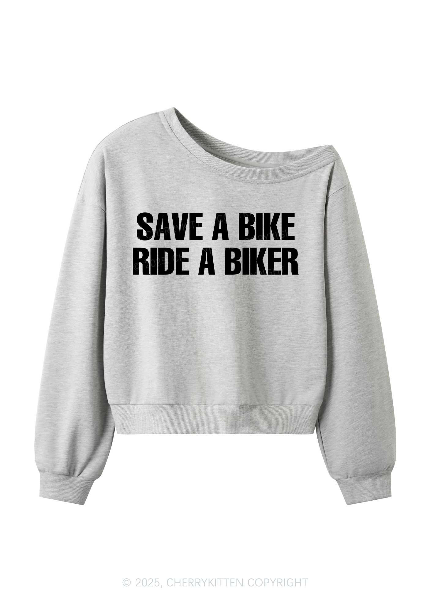 Save Bike Ride Biker Y2K Off Shoulder Sweatshirts Cherrykitten