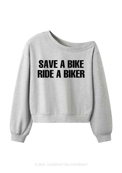 Save Bike Ride Biker Y2K Off Shoulder Sweatshirts Cherrykitten
