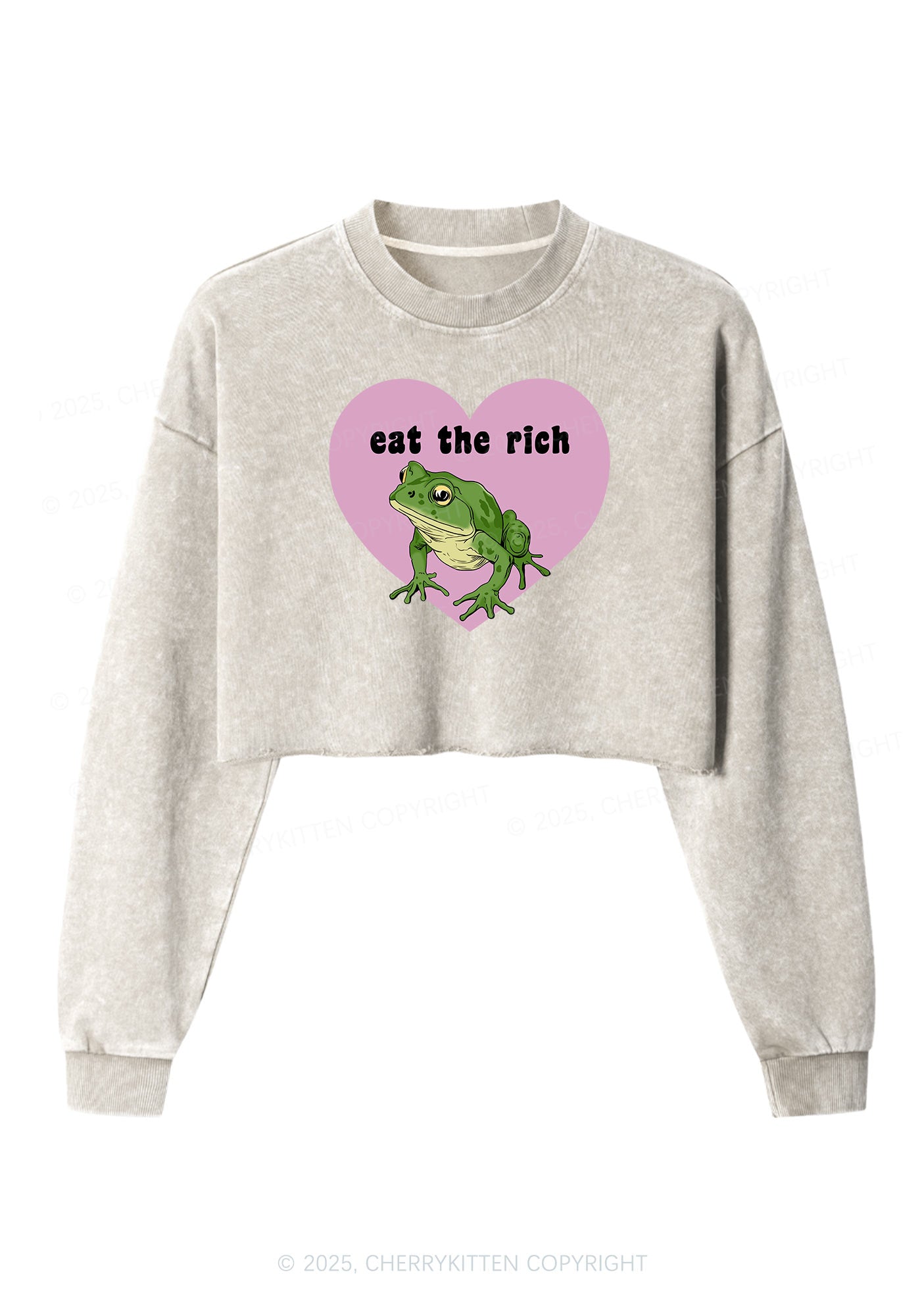 Eat The Rich Frog Y2K Crop Washed Sweatshirts Cherrykitten