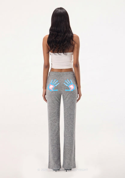 Trans Thermal Hands Pride Y2K Low Rise Drawstring Flare Pants Cherrykitten