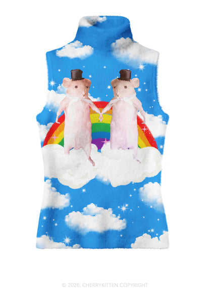 Gay Rats Pride Y2K Knit Turtleneck Tank Top Cherrykitten