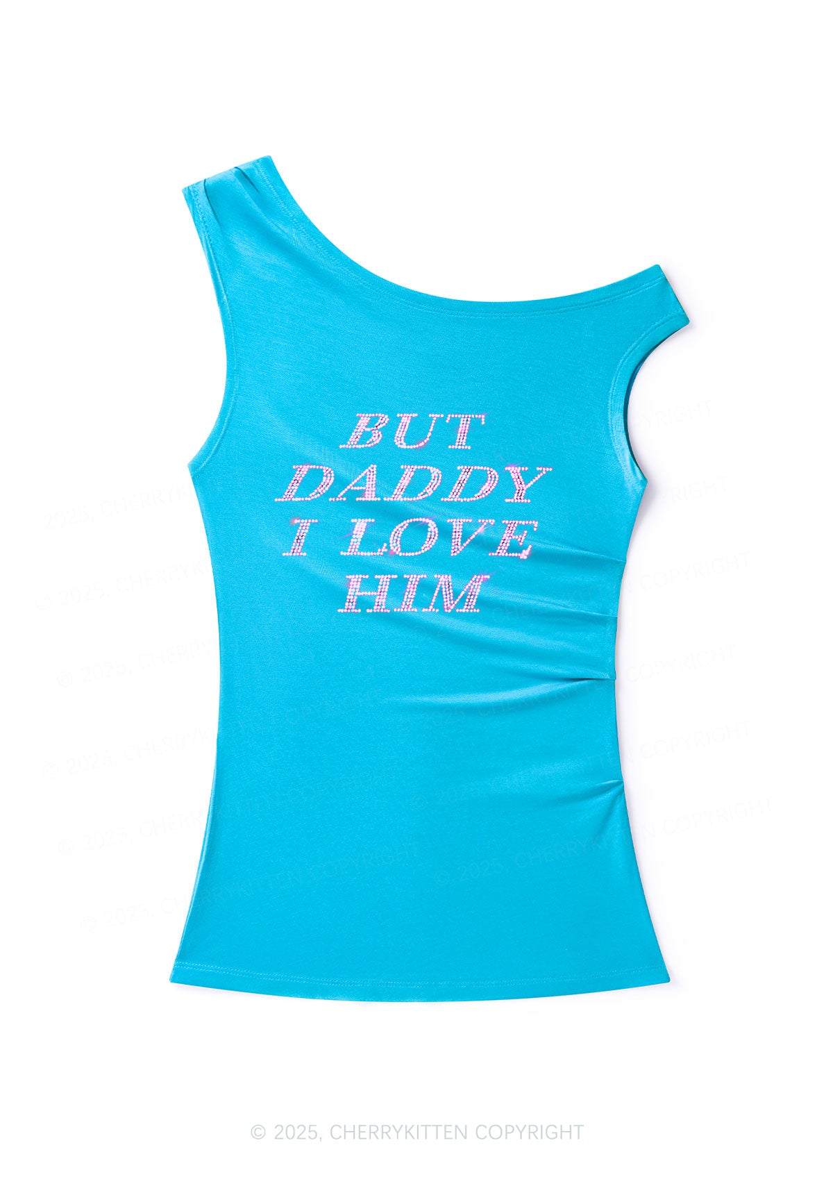 Rhinestone But Daddy I Love Him Y2K Off Shoulder Tank Top Cherrykitten