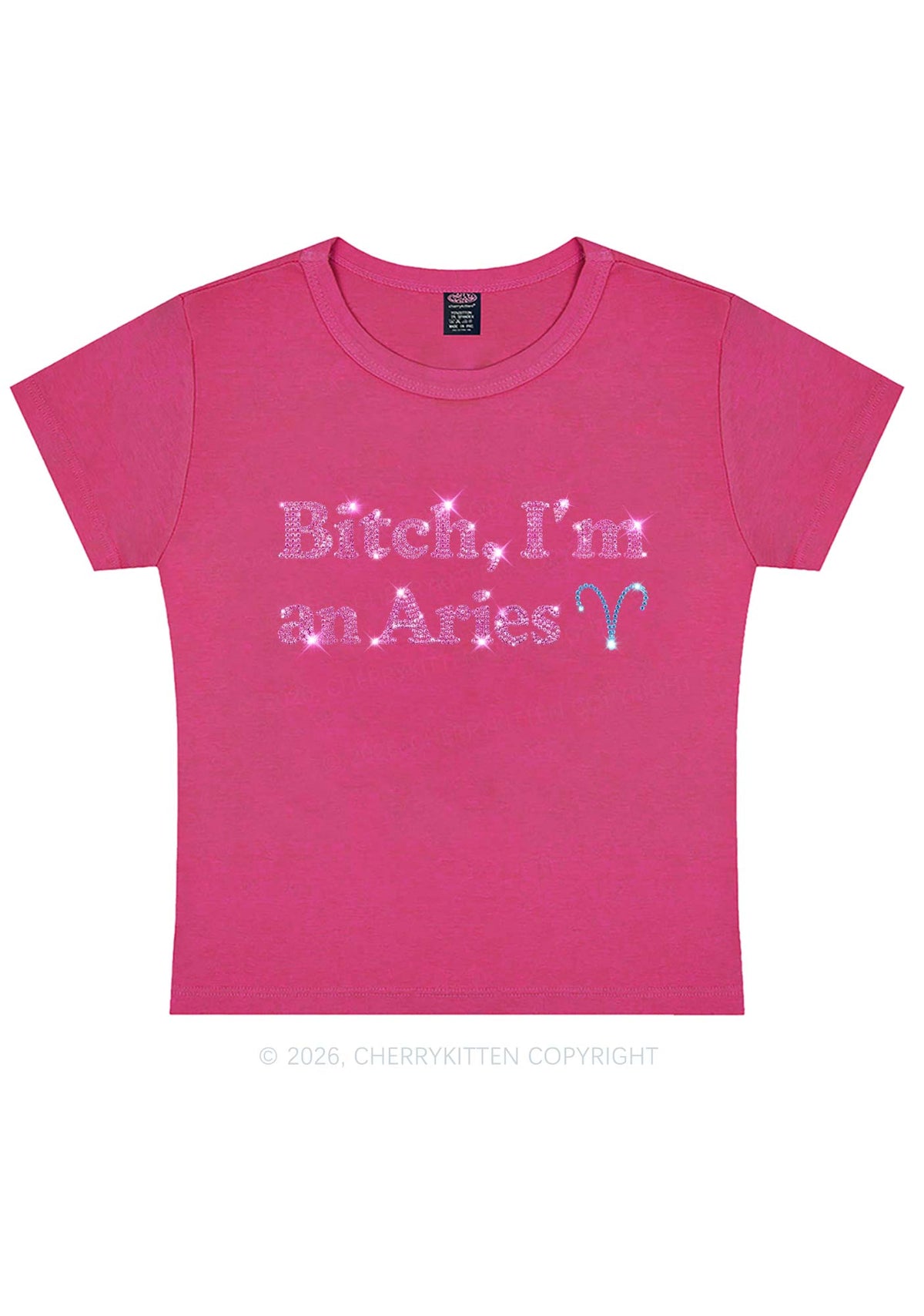 Rhinestone Bxxch Im A Aries Y2K Baby Tee Cherrykitten