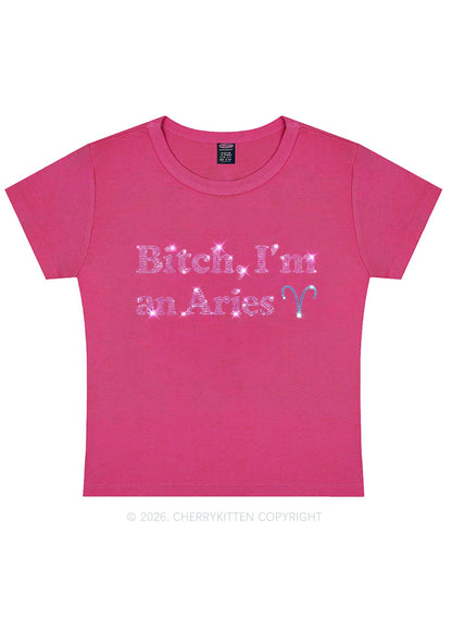 Rhinestone Bxxch Im A Aries Y2K Baby Tee Cherrykitten