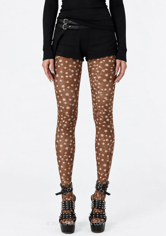 Brown Deer Spots Thin Pantyhose Y2K Tights Cherrykitten