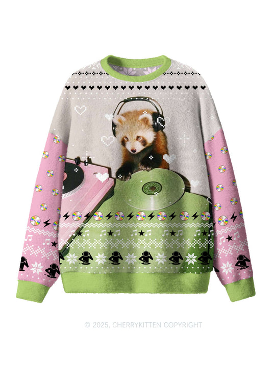 Red Panda DJ Y2K Christmas Knit Sweatshirt Cherrykitten