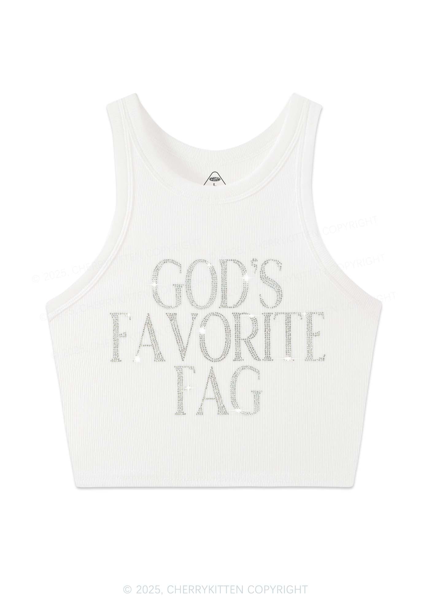 Rhinestone  Gods Favorite Fag Pride Y2K Crop Tank Top Cherrykitten