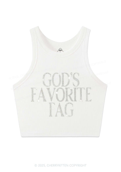 Rhinestone  Gods Favorite Fag Pride Y2K Crop Tank Top Cherrykitten