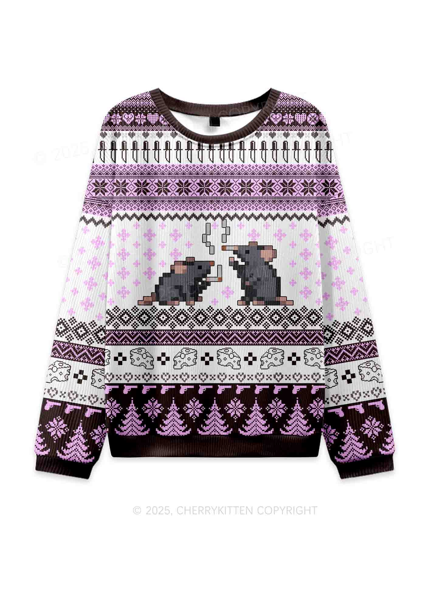 Smoking Rats Y2K Christmas Knit Sweatshirt Cherrykitten