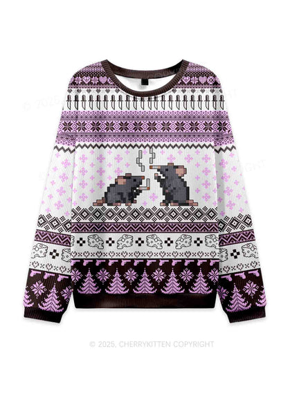 Smoking Rats Y2K Knit Sweatshirt Cherrykitten