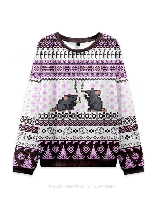 Smoking Rats Y2K Knit Sweatshirt Cherrykitten