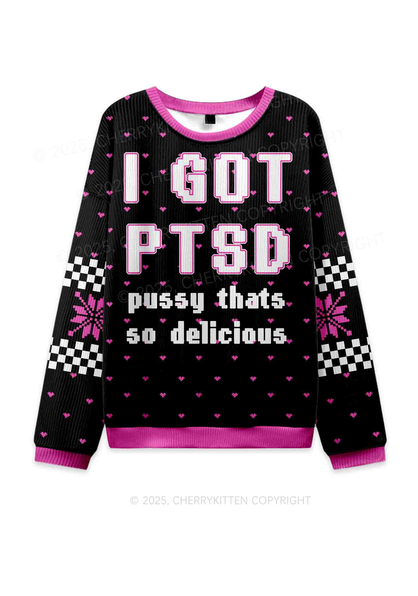 I Got Delicious PTSD Y2K Christmas Knit Sweatshirt Cherrykitten