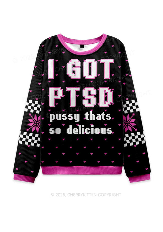 I Got Delicious PTSD Y2K Christmas Knit Sweatshirt Cherrykitten