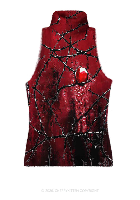 Thorned Ruby Y2K Knit Turtleneck Tank Top Cherrykitten
