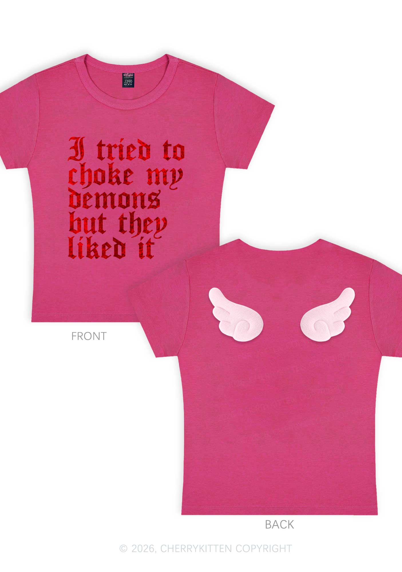 Halloween Choke Demons They Liked Y2K Goth Angel Wings Baby Tee Cherrykitten