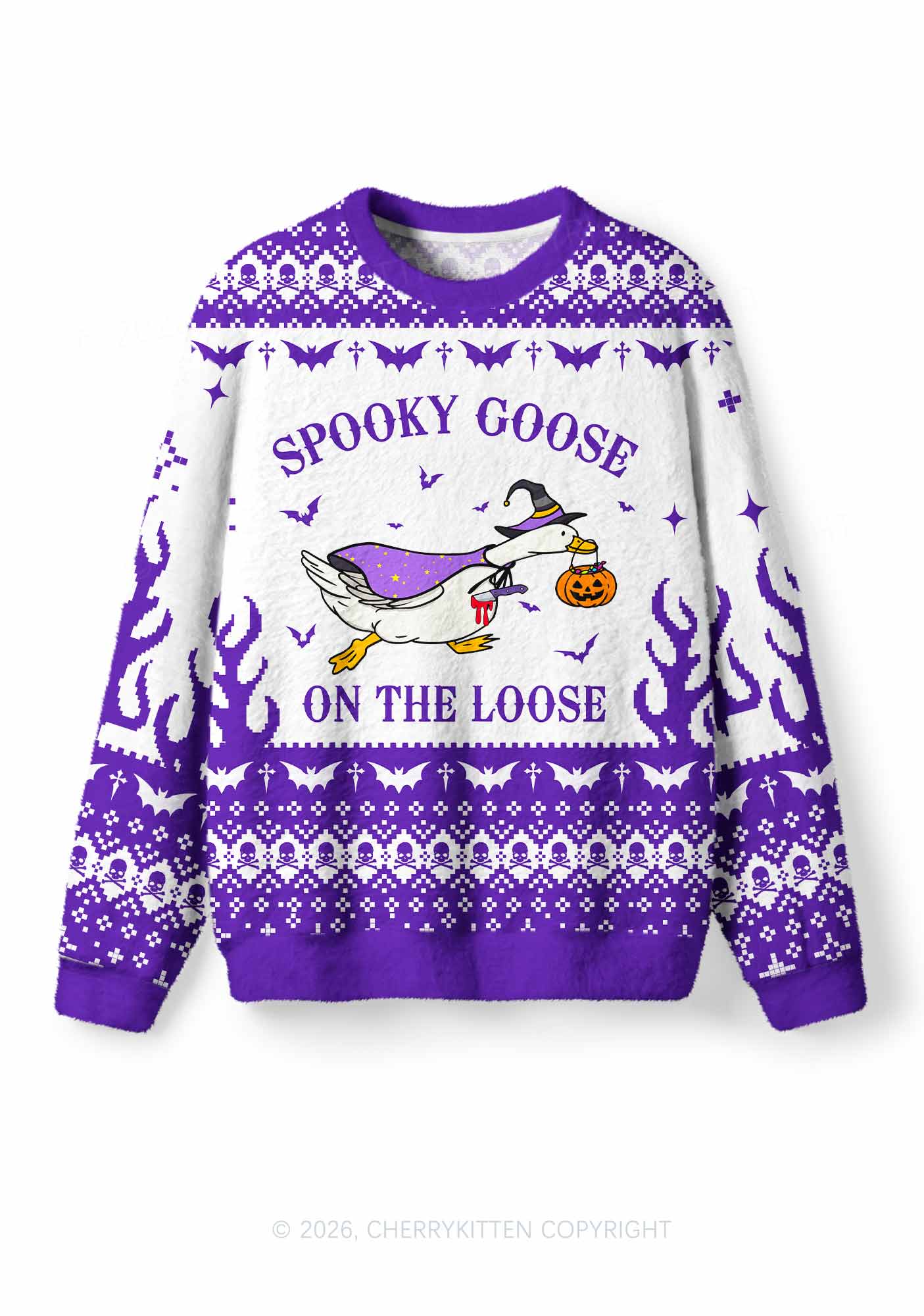 Halloween Spooky Goose On Loose Y2K Knit Sweatshirt Cherrykitten