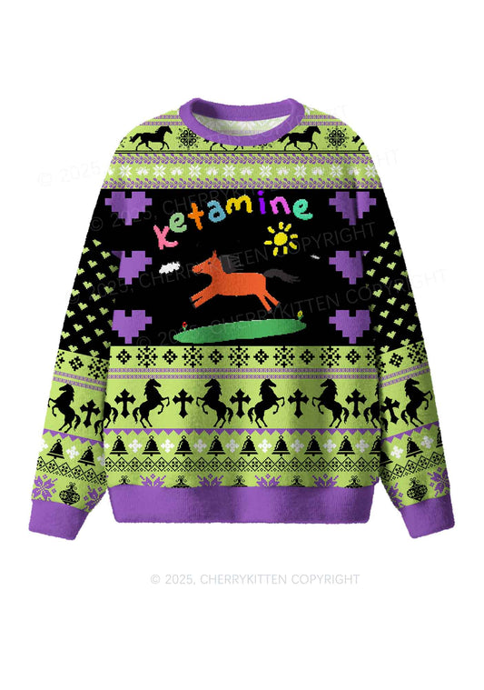 Green K Pony Y2K Christmas Knit Sweatshirt Cherrykitten