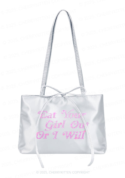 Rhinestone Eat Your Girl Out Y2K Satin Bags Cherrykitten