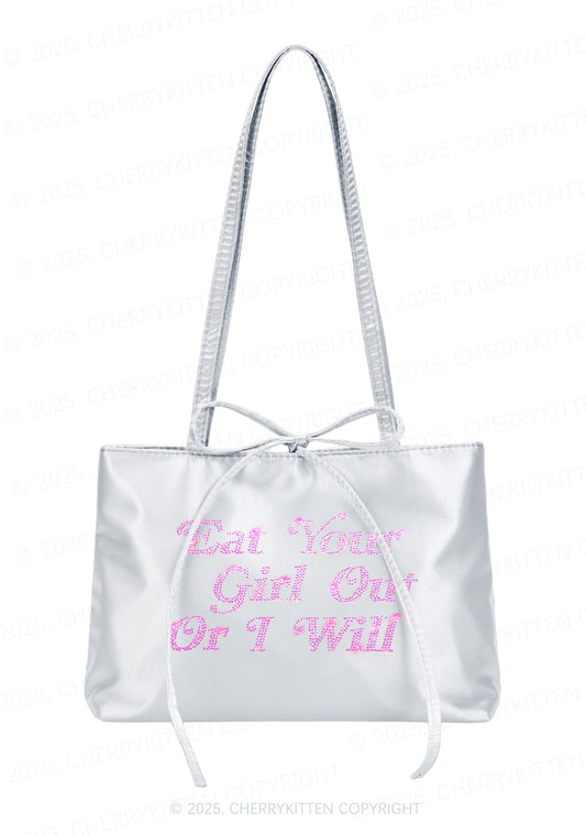Rhinestone Eat Your Girl Out Y2K Satin Bags Cherrykitten