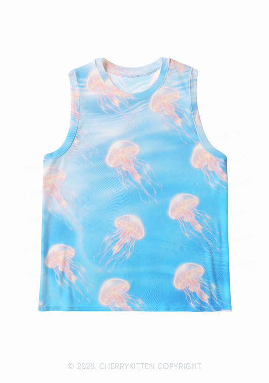 Pink Jellyfish Underwater Y2K Mesh Muscle Tank Cherrykitten