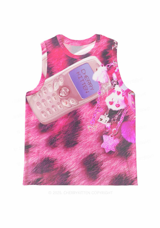 Pink Plush Phone Y2K Mesh Muscle Tank Cherrykitten