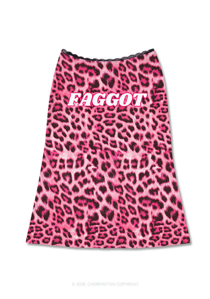 Pink Leopard Faggot Pride Y2K Print Midi Skirt Cherrykitten