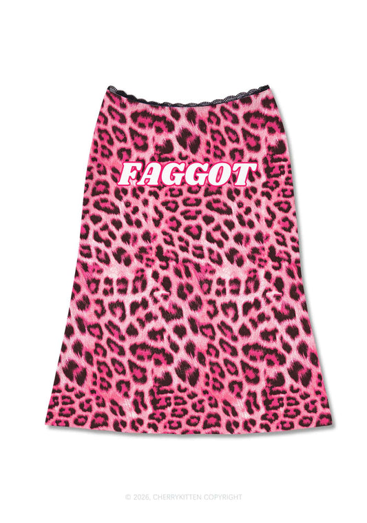 Pink Leopard Faggot Pride Y2K Print Midi Skirt Cherrykitten