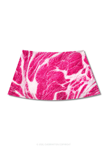 Halloween Pink Beef Texture Y2K Print Mini Skirt Cherrykitten