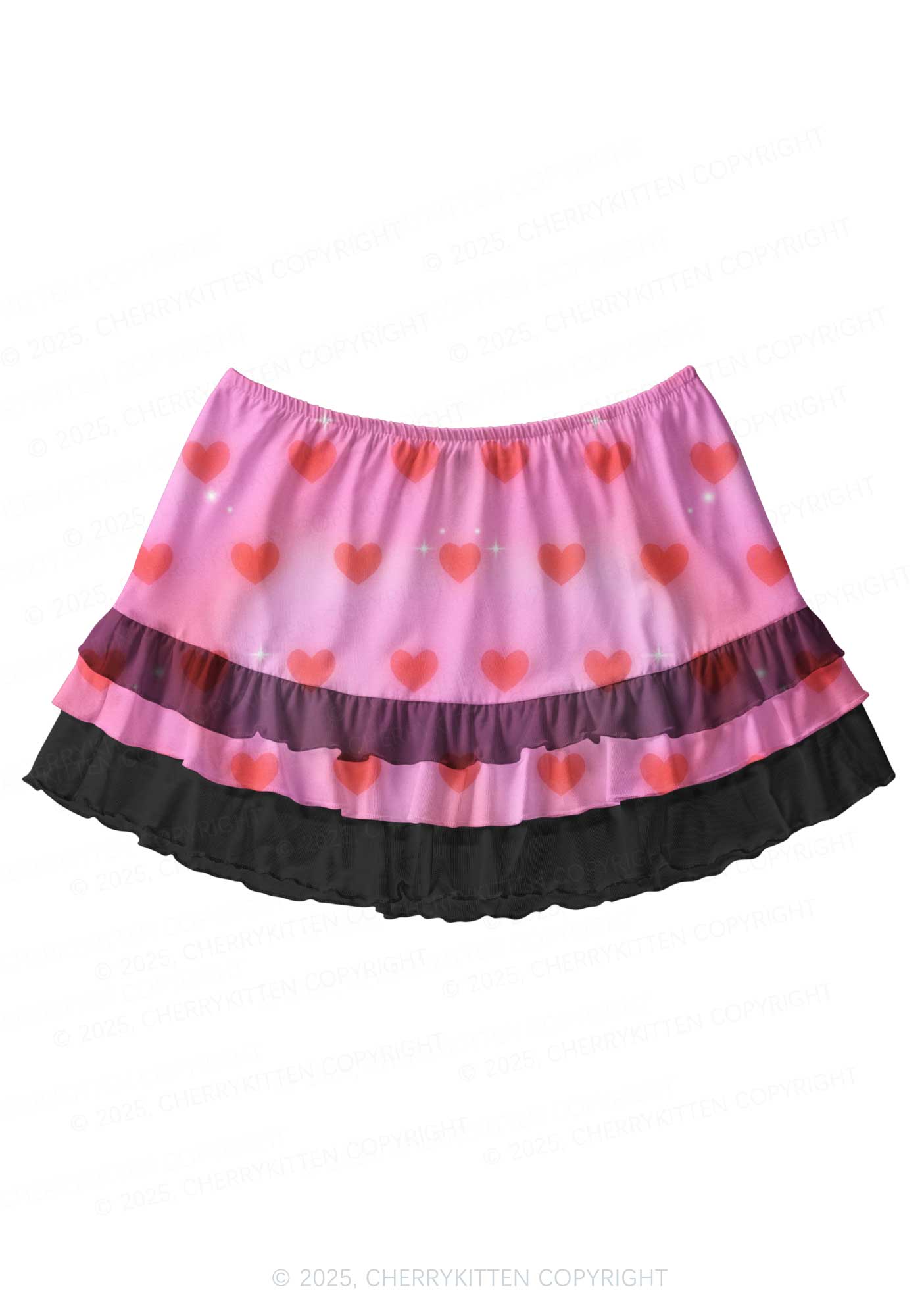 Shiny Love Y2K Print Mini Layered Skirt Cherrykitten