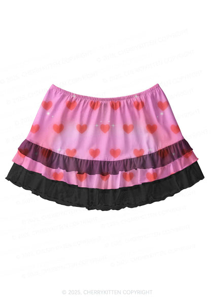 Shiny Love Y2K Print Mini Layered Skirt Cherrykitten