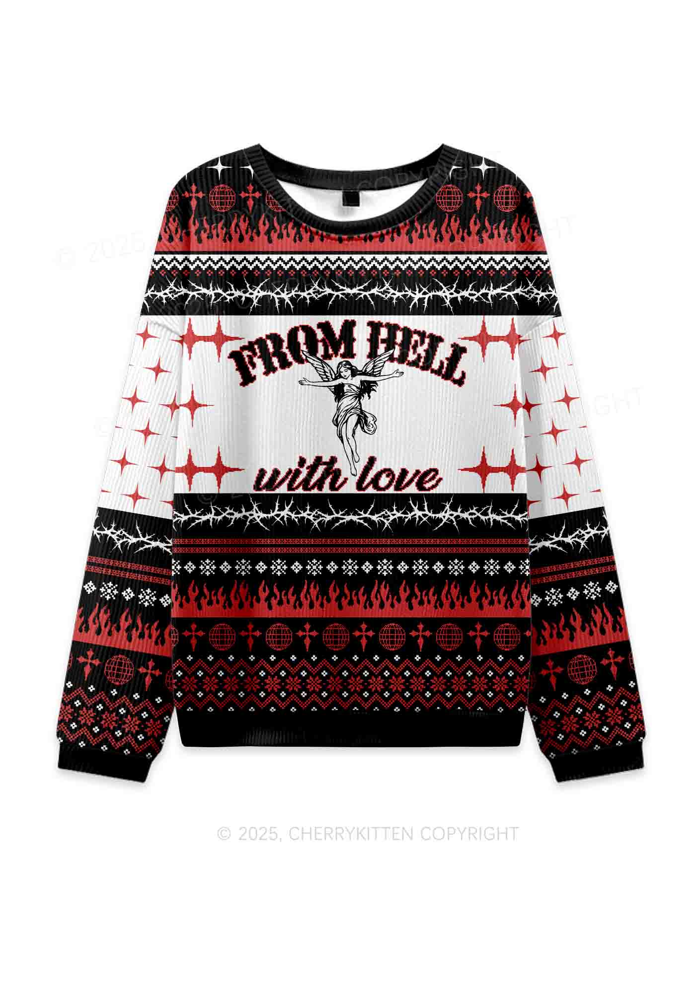 From Hell With Love Y2K Knit Sweatshirt Cherrykitten