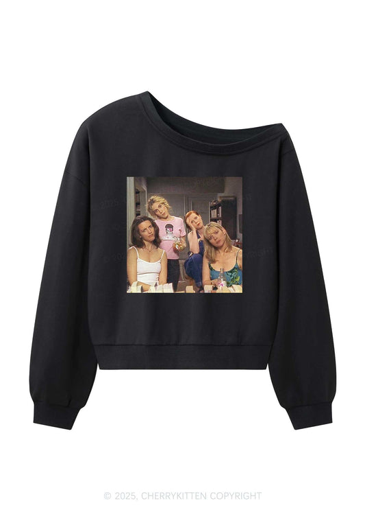 Girl Puzzled Y2K Off Shoulder Sweatshirts Cherrykitten