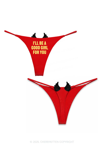 Be A Good Girl For You Y2K Bikini String Thong With Black Wings Cherrykitten
