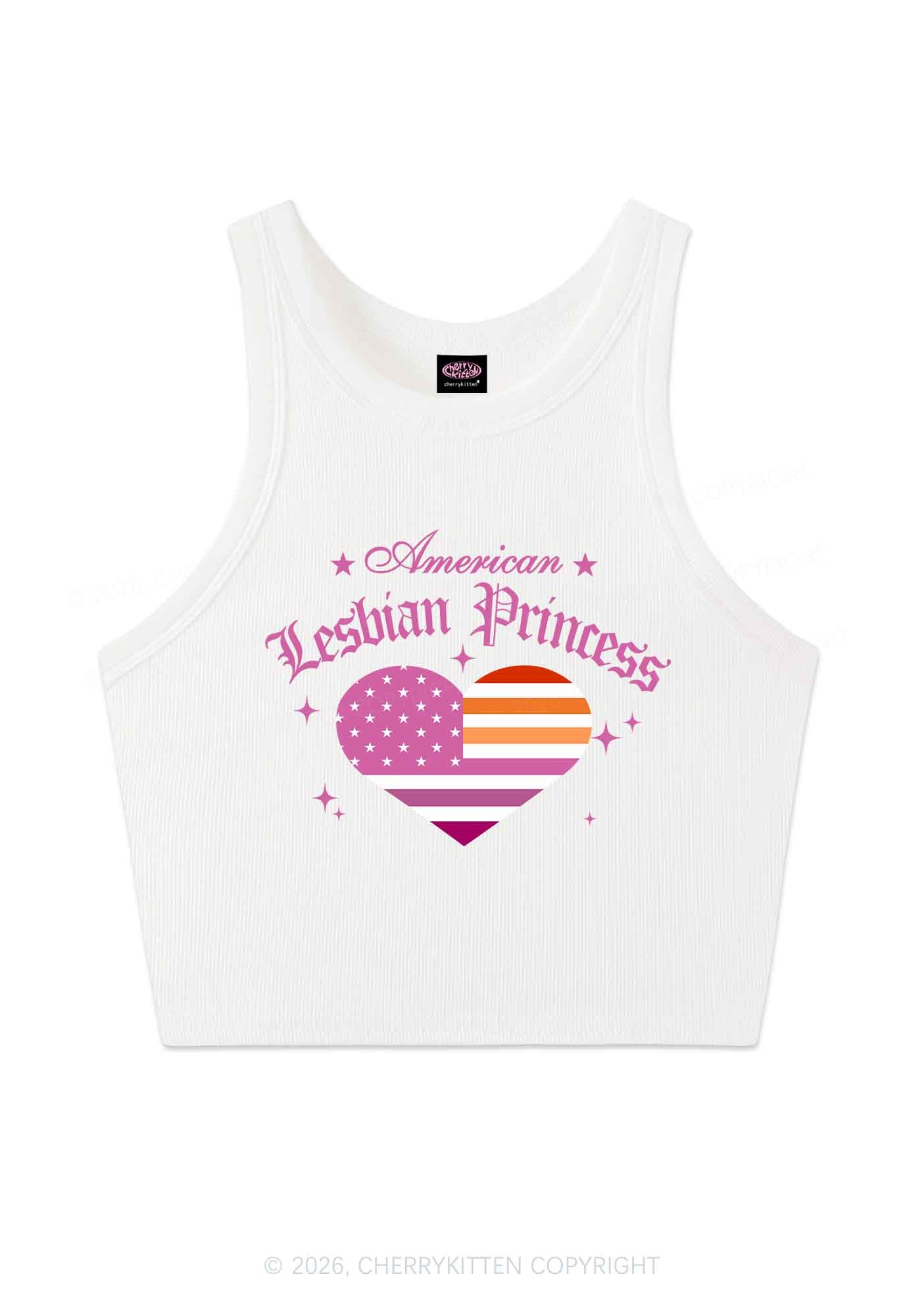 American Lesbian Princess Flag Pride Y2K Crop Tank Top Cherrykitten