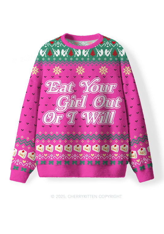 Eat Your Girl Out Pride Y2K Christmas Knit Sweatshirt Cherrykitten
