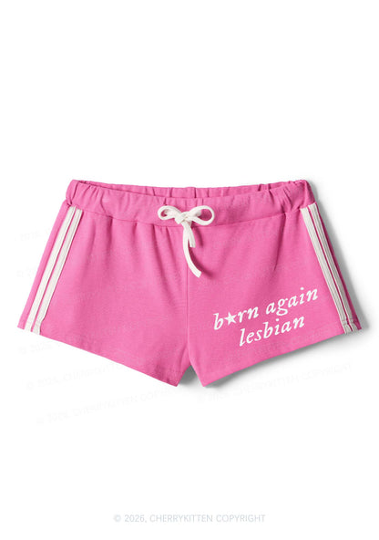 Born Again Lesbian Pride Y2K Drawstring Mini Shorts Cherrykitten