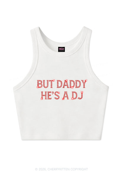 Rhinestone But Daddy Hes A Dj Y2K Crop Tank Top Cherrykitten