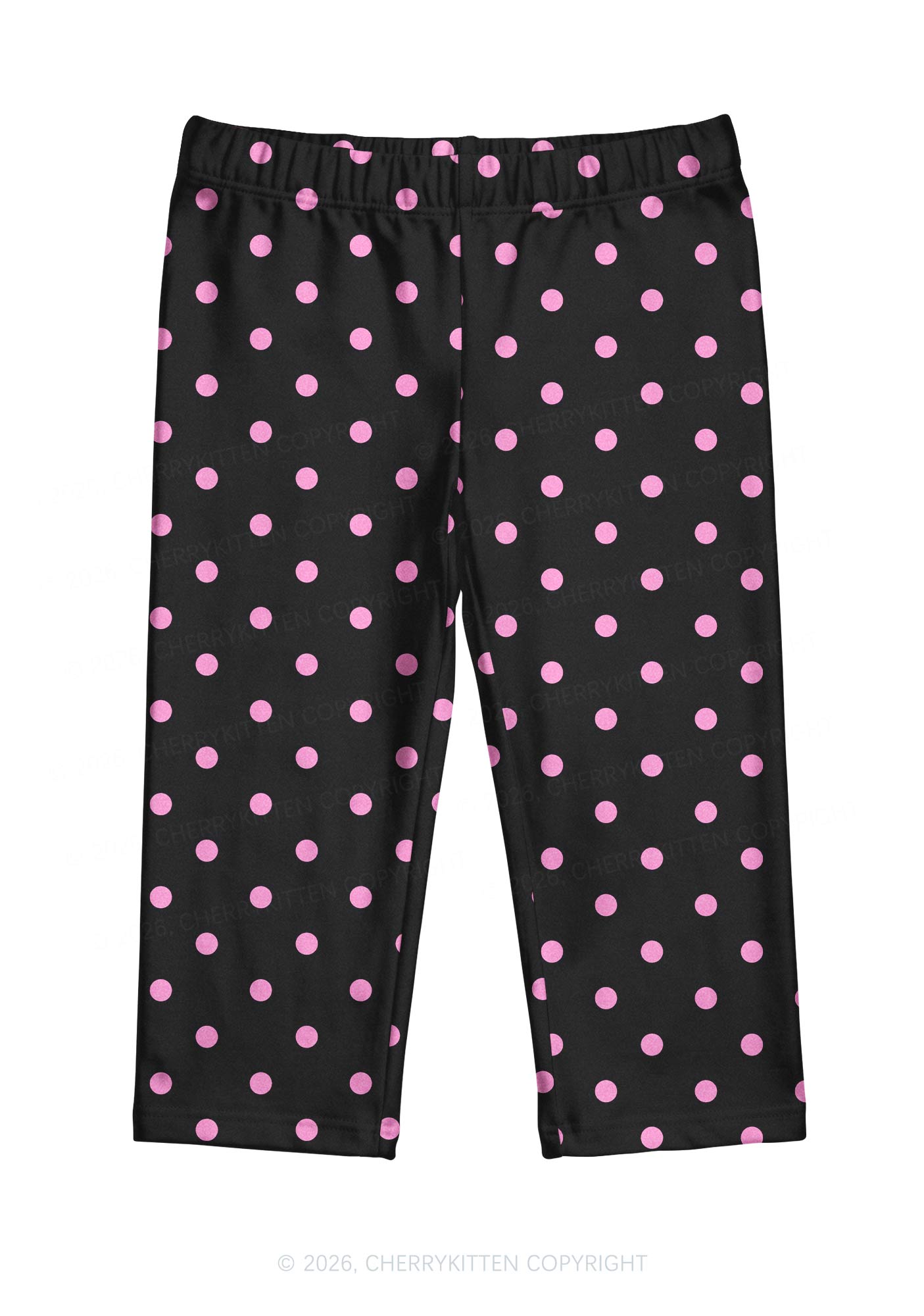Hot Pink Dots On Black Y2K Print Capri Pants Cherrykitten