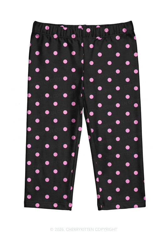 Hot Pink Dots On Black Y2K Print Capri Pants Cherrykitten