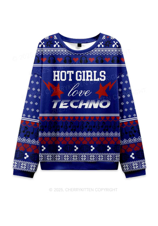 Hot Girls Love Techno Y2K Knit Sweatshirt Cherrykitten