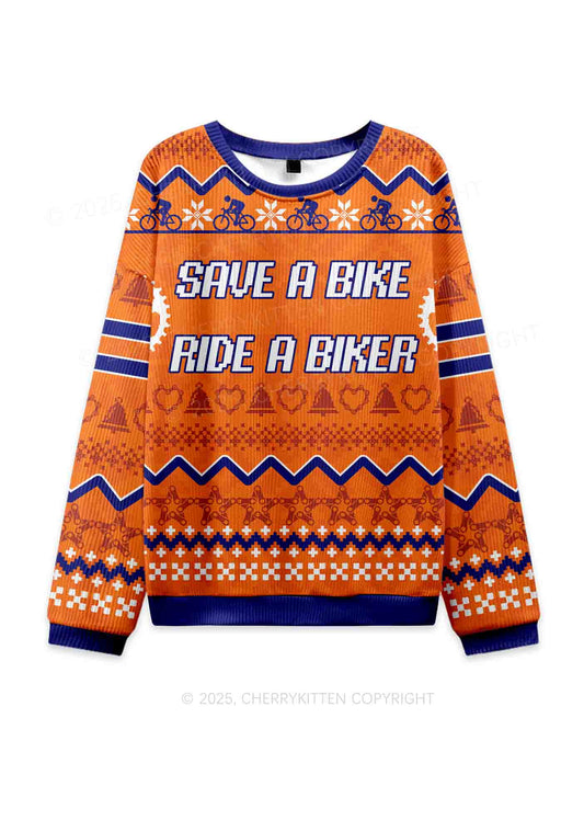 Save Bike Ride Biker Y2K Christmas Knit Sweatshirt Cherrykitten