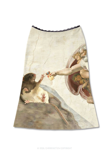 God And Rat Y2K Print Midi Skirt Cherrykitten