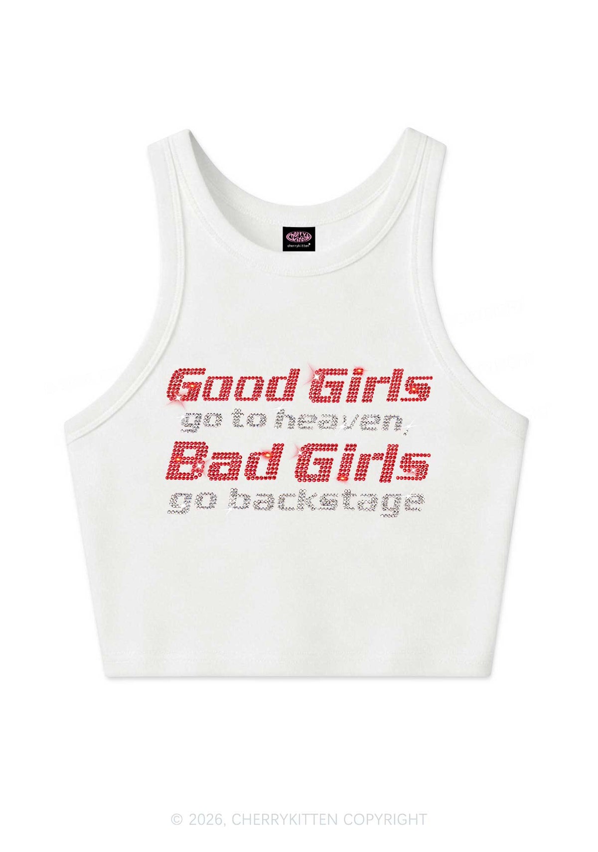 Rhinestone Bad Girls Go Backstage Y2K Crop Tank Top Cherrykitten