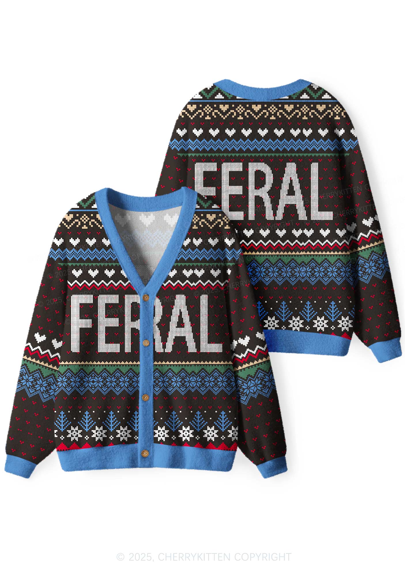 Feral Y2K Christmas Cardigan Knit Sweatshirt Cherrykitten