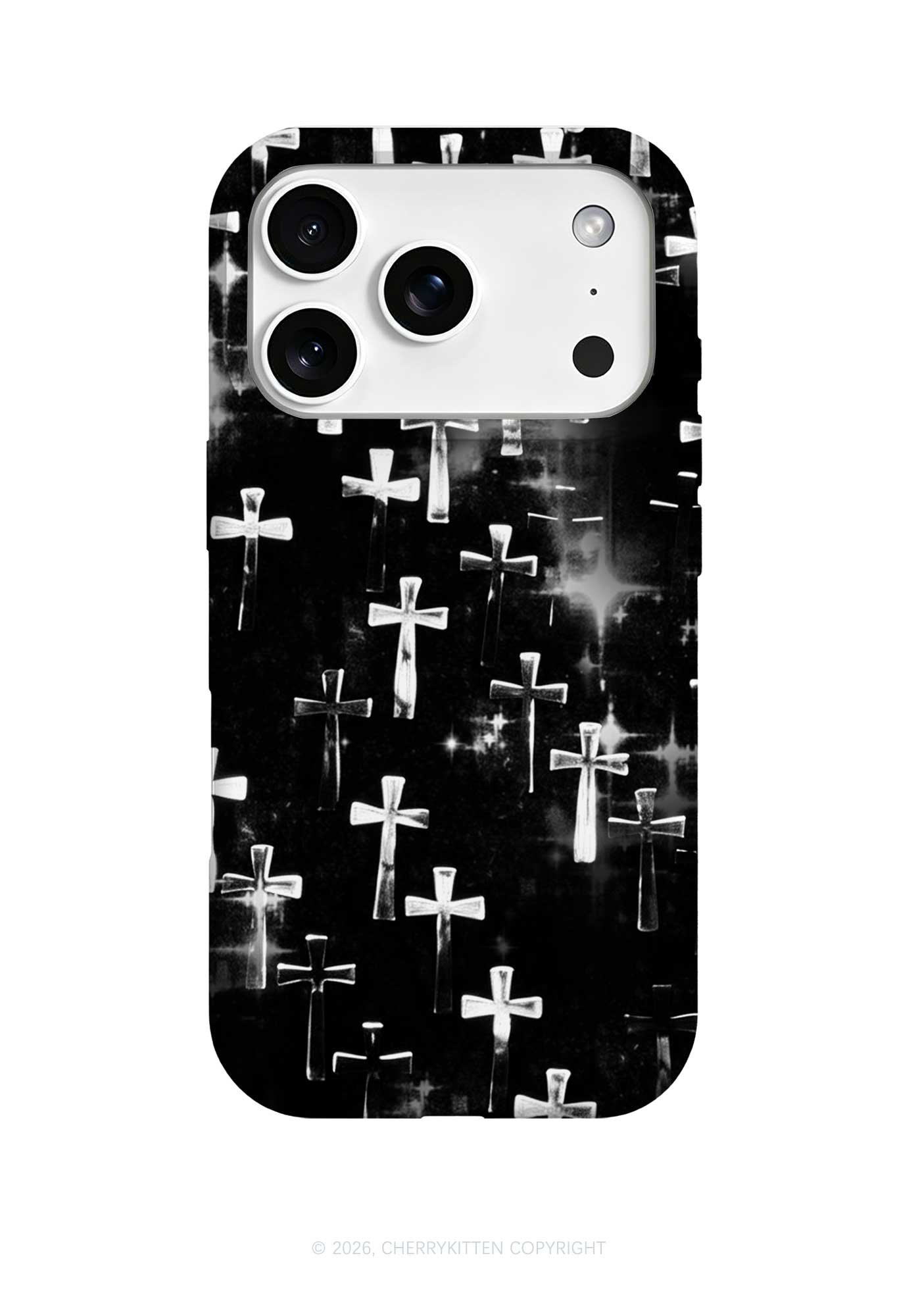 Halloween Silver Cross On Black Y2K Phone Case Cherrykitten