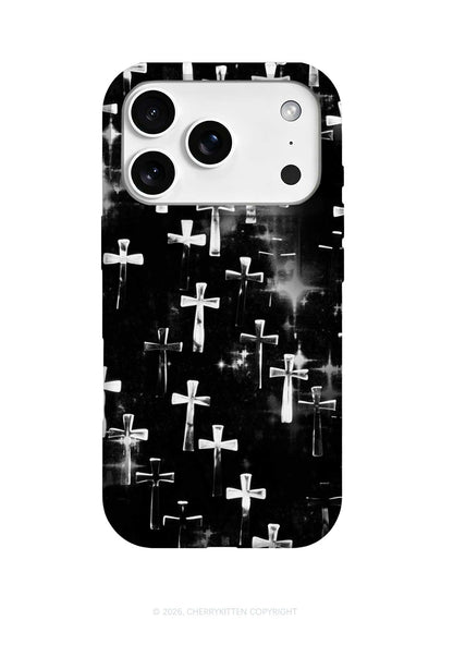 Halloween Silver Cross On Black Y2K Phone Case Cherrykitten